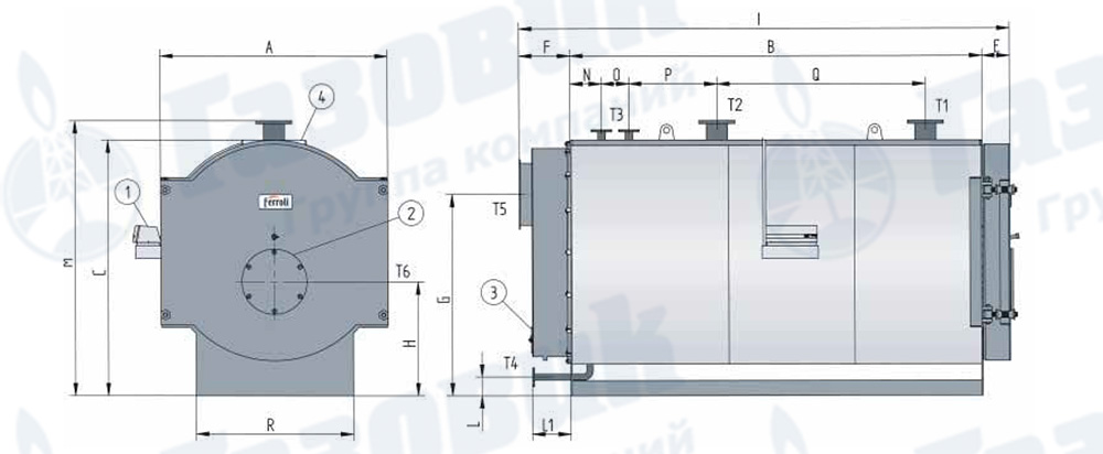 Чертеж водогрейного котла Prextherm T 3G малой мощности